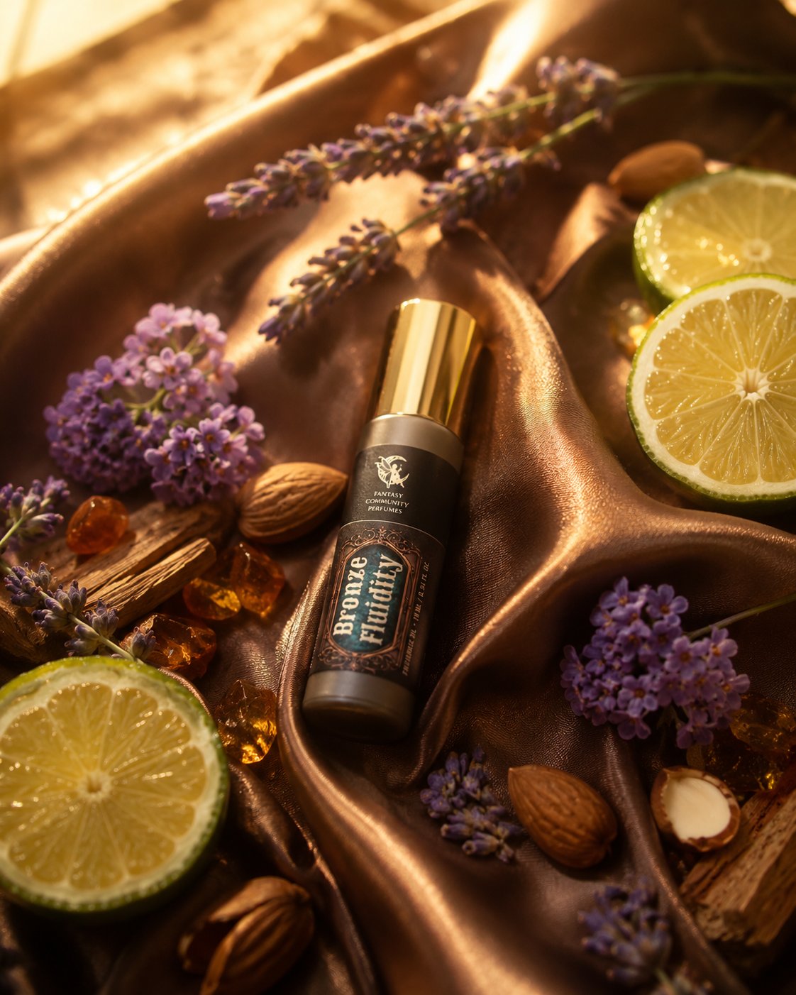 Bronze Fluidity roll-on — вечірній ритуал: ролик, м'яке тепле світло