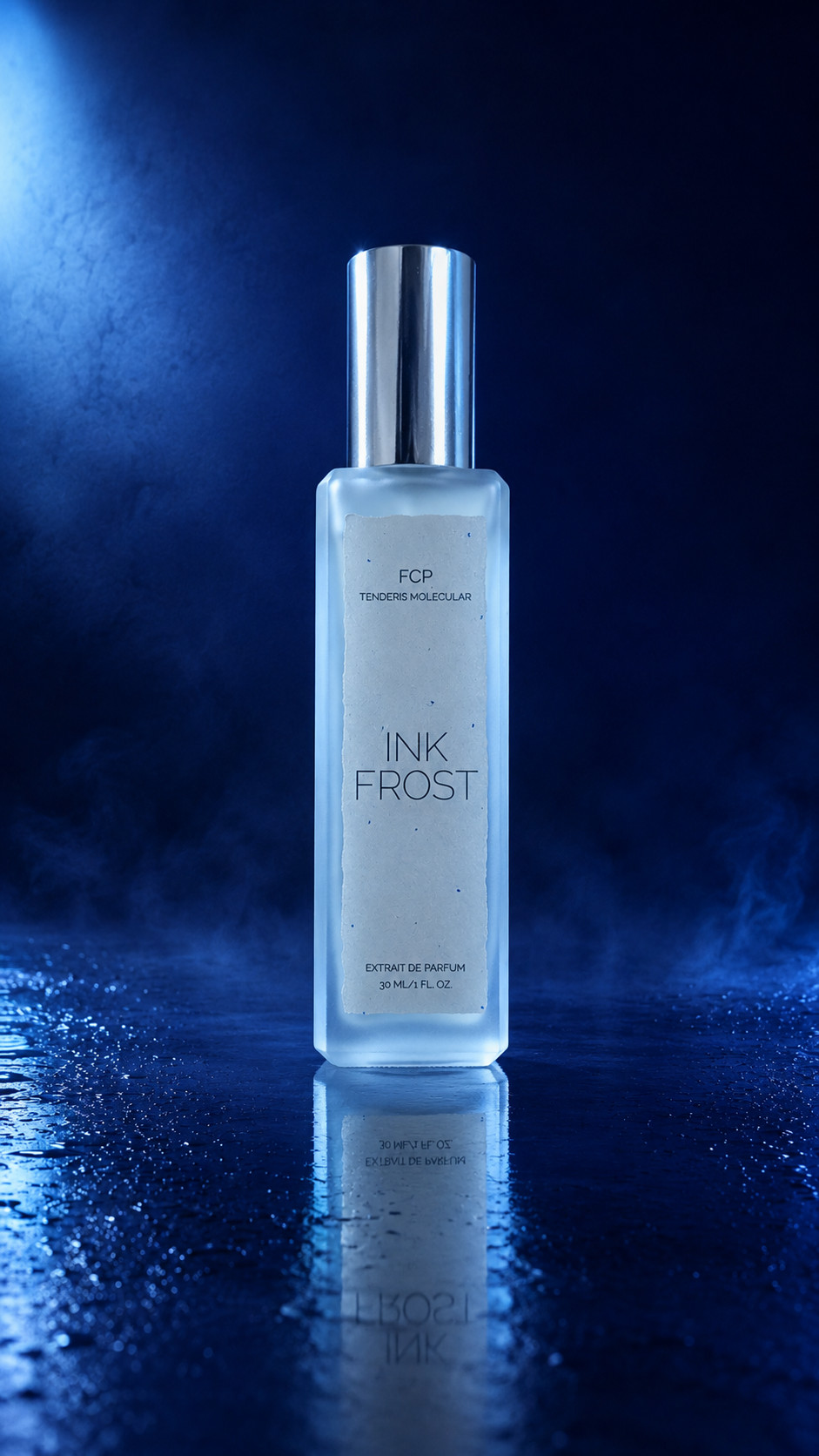 INK FROST INTENSE — формула, вигравіювана в льоду, поруч флакон