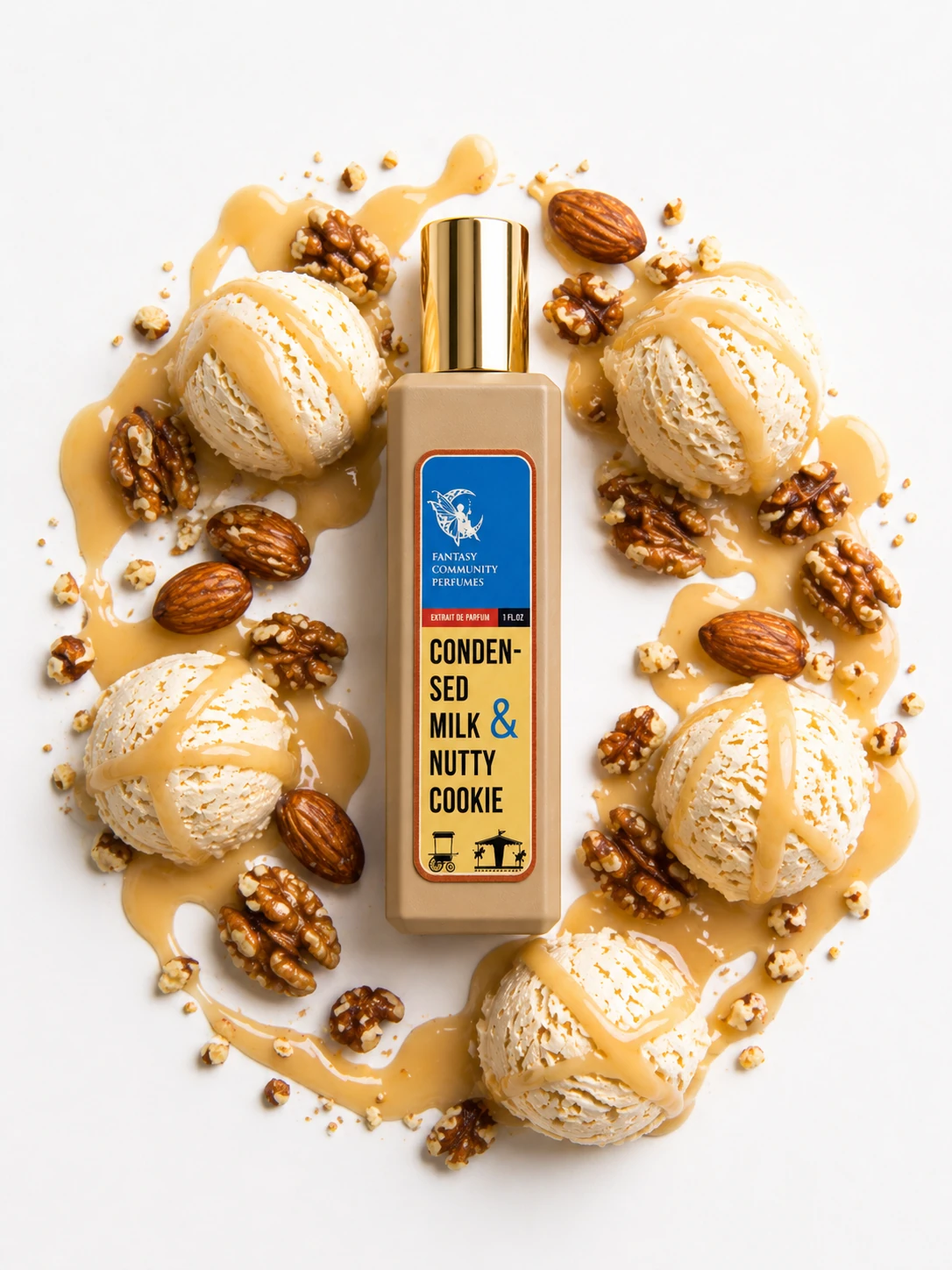 Парфум зі згущеним молоком Condensed Milk & Nutty Cookie — флакон у композиції з ванільним морозивом, лісовими горіхами та карамеллю